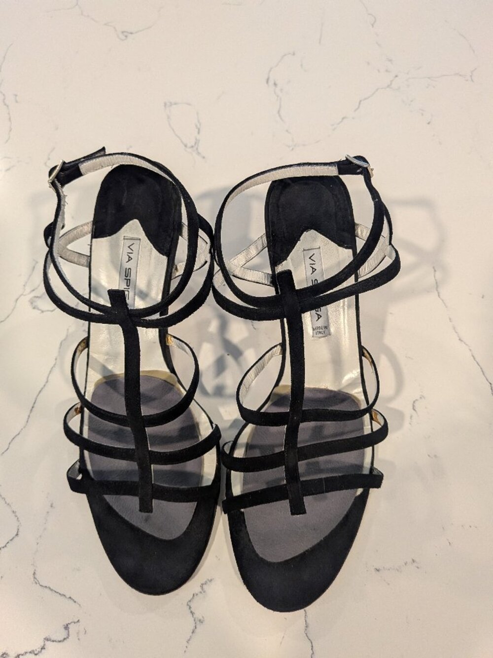 Women’s VIA SPIGA Ankle Strap Strappy Peep Toe Heels ~ BLACK SUEDE Size 8.5